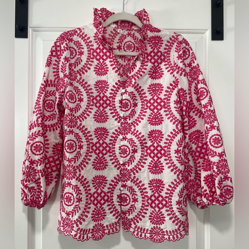 Pink and White Patterned Blouse
